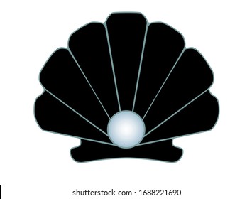 Seashell - scallop with a pearl - vector illustration silhouette for icon or logo. Scallop shell with a pearl - ocean clam - pictogram or sign for logo.