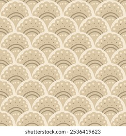 Seashell scallop seamless pattern. Nursery beach endless background. Childish repeat ornament. Vector hand drawn illustration.