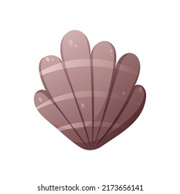 Seashell scallop. Vector illustration, cartoon style. Element of the sea, beach.  Nature of ocean aquatic underwater