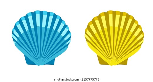 Seashell sea shell clam blue and yellow Vector illustration isolated on white background