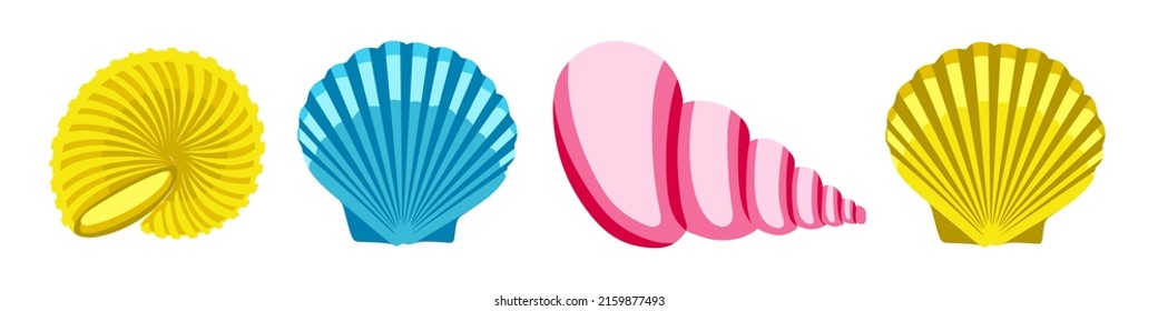 Seashell sea shell clam blue and yellow Vector illustration isolated 