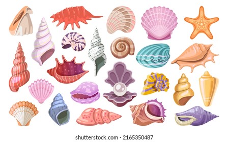 Seashell or sea shell icon set, vector clipart.