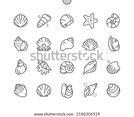 Seashell. Sea star, mollusk and pearl. Sea nature. Pixel Perfect Vector Thin Line Icons. Simple Minimal Pictogram Foto stock © 