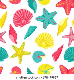 Seashell seamless pattern. design for holiday greeting card and invitation of seasonal summer holidays, summer beach parties, tourism and travel.