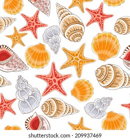 Seashell seamless pattern - illustration