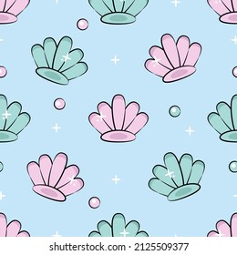 seashell seamless pattern on blue background