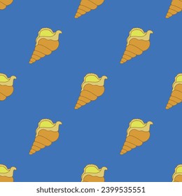 Seashell seamless pattern on the blue background
