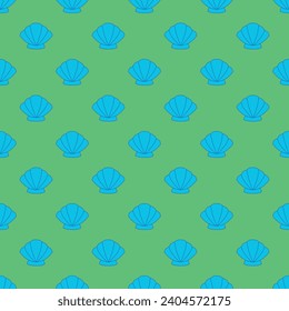 Seashell seamless pattern on the green background