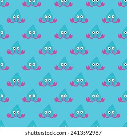 Seashell seamless pattern on the light blue background