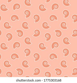 Seashell seamless pattern on pink background. Soft backdrop for baby textile design. Vector illustration.