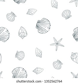 Seashell seamless pattern. Scallop vector background.