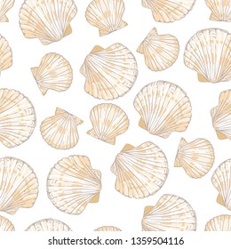Seashell seamless pattern. Scallop vector background.
