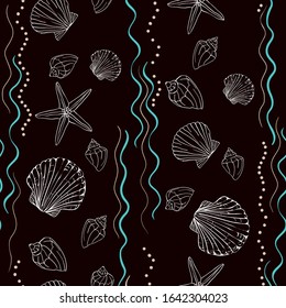 Seashell seamless pattern. Scallop vector background.