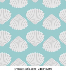 Seashell seamless pattern. Scallop vector background. Retro fabric ornament from  shells of molluscs
