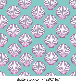 Seashell Seamless Pattern. Scallop Vector Background. 