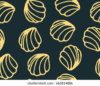 Seashell seamless pattern. Scallop vector background.