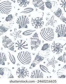 Seashell seamless pattern. Summer holiday marine background. Underwater ornamental textured sketching wallpaper with sea shells, sea star and sand Stock Vector Image  Art