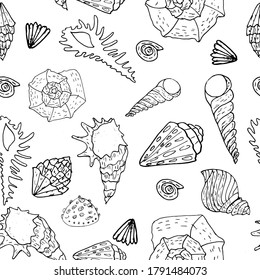 Seashell seamless pattern. Underwater background. Vector illustration.