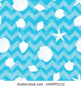 Seashell seamless pattern, vector background.