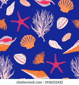 seashell seamless surface pattern, vector pattern for cards, paper, invitation, fabric, textile, stationary, and much more