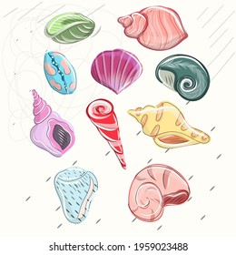 Seashell Set. Creative marine texture. Great for fabric, textile Vector Illustration