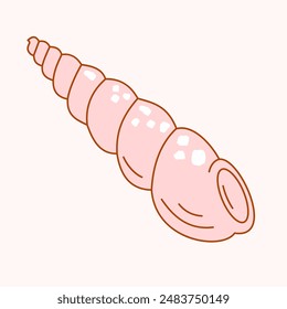 Seashell in shape of long thin horn twisted into a spiral. Vector simple monochromatic illustration with outline on isolated background.