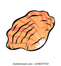 Seashell shell on the sand. Marine underwater twisted seashell. Spiral shape. Undersea mollusc. Animal and wildlife. Cartoon vector illustration isolated on white background. Hand drawn outline style