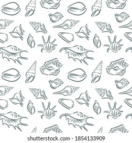 Seashell, shell, sea, mollusk, shellfish, nautical seamless pattern