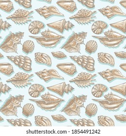 Seashell, shell, sea, mollusk, shellfish, nautical seamless pattern