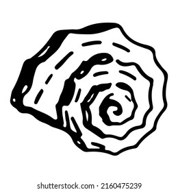 Piloto de sketch de conchas. Un único doodle de cáscara de molusco aislado en blanco. Ilustración vectorial dibujada a mano en estilo de grabado.