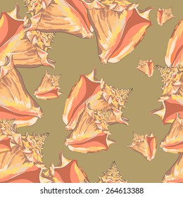 Seashell sketch. Vector seamless pattern. Endless texture can be used for wallpaper, pattern fills, web page background,surface textures.