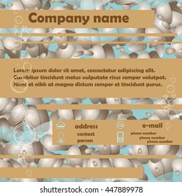 Seashell, smooth pebbles and air bubbles. Corporate business banner. Vector illustration. Summer sea concept. Marine design