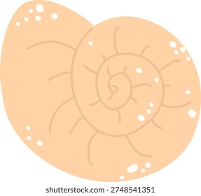 Seashell with smooth spiral whorl and tiny speckles, clean contour and soft shading. Symbol of beach, summer vibe, ocean treasure, and coastal calm. Cartoon vector illustration.