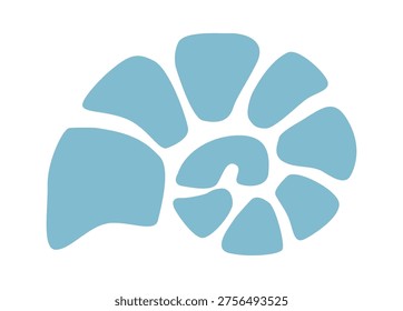 Seashell spiral broken into smooth organic segments with clean negative space, bold silhouette. Concept of nature, growth, evolution, and ocean identity. Cartoon vector illustration.