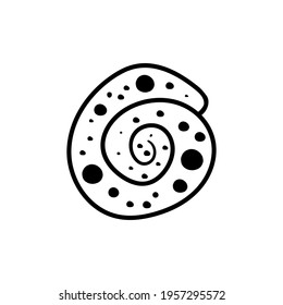 seashell spiral nautilus doodle. Black and white coloring. Cute monochrome print for printing on fabric, paper, wallpaper, packaging. Summer goods. Vector illustrations, drawings