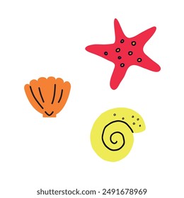 Seashell and Starfish flat icons. Simple minimal vector illustration isolated on white background for logotype, infographic, website, menu or package design. 