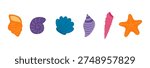 Seashell, starfish illustration isolated set. Summer holidays, vacations, tropical resort, beach, marine wildlife, aquatic animal. Flat design element, clip art collection, hand drawn vector