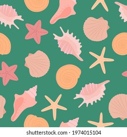 Seashell and starfish seamless pattern. Creative marine texture. Great for fabric, textile, wrapping paper