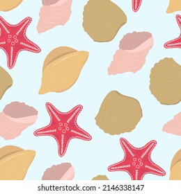Seashell and starfish seamless pattern for wallpaper, print, fabric, textile, wrapping paper