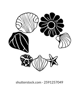 Seashell and Starfish Summer Ocean Beach Nature . Perfect for summer vacation beach holiday coastal relaxation marine wildlife and tropical seascape themes.