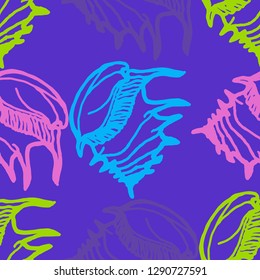 Seashell summer background - marine seamless pattern.