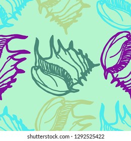 Seashell summer background - marine seamless pattern.