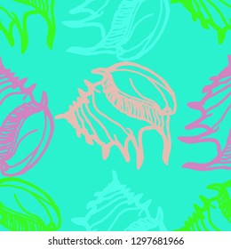 Seashell summer background - marine seamless pattern.