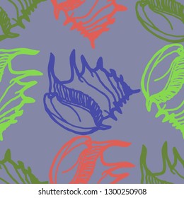Seashell summer background - marine seamless pattern.