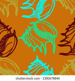 Seashell summer background - marine seamless pattern.