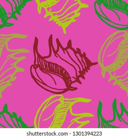Seashell summer background - marine seamless pattern.