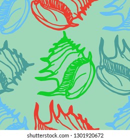 Seashell summer background - marine seamless pattern.