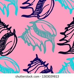 Seashell summer background - marine seamless pattern.
