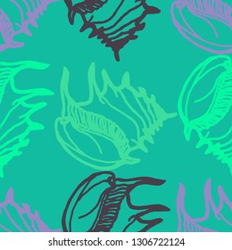 Seashell summer background - marine seamless pattern.