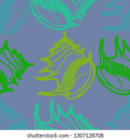 Seashell summer background - marine seamless pattern.